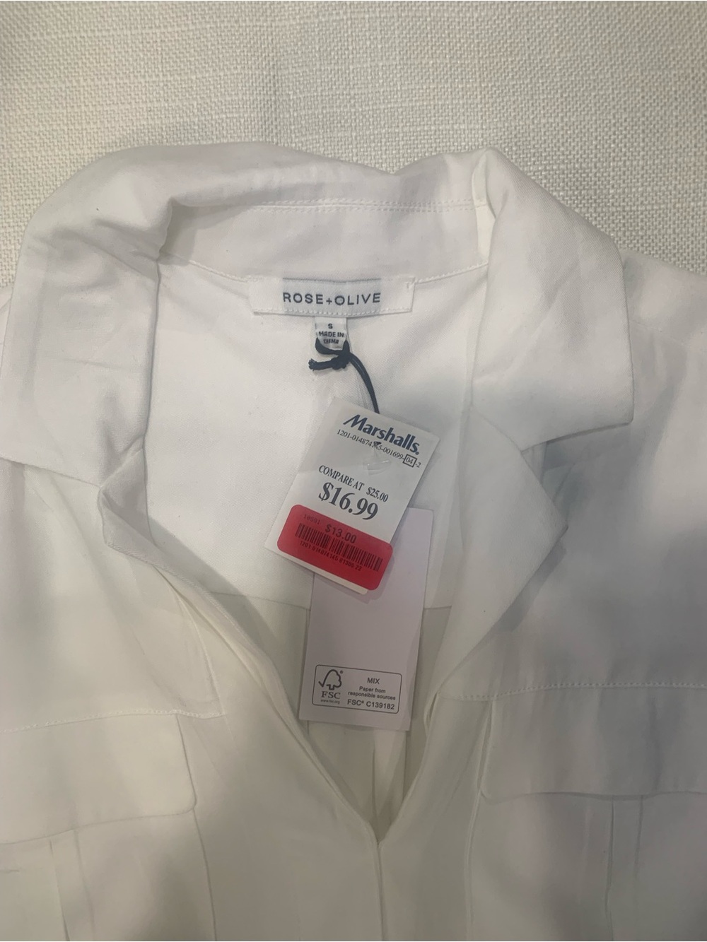 (NWT) Rose&Olive White Short-Sleeve Utility Blouse - Picture 4 of 7